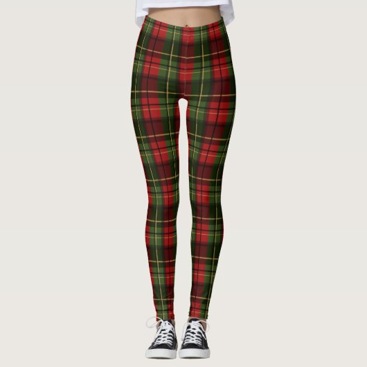 Red And Green Plaid Tartan Festive Pattern Leggings (Voorkant)