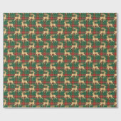 Red and Green Plaid with Faux Gold Reindeer Cadeaupapier (Vlak)