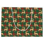Red and Green Plaid with Faux Gold Reindeer Groot Cadeauzakje (Achterkant)