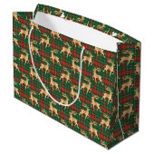 Red and Green Plaid with Faux Gold Reindeer Groot Cadeauzakje (Achterkant Gekanteld)
