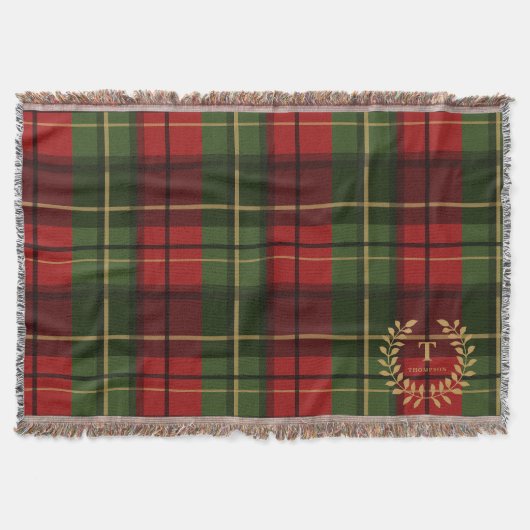 Red And Green Plaid With Monogram Inside A Wreath Deken (Voorkant)