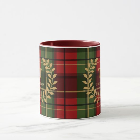 Red And Green Plaid With Monogram Wreath And Name Mok (Midden)
