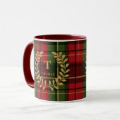 Red And Green Plaid With Monogram Wreath And Name Mok (Voorkant links)