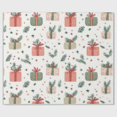 Red and Green Presents Pine Sprigs Christmas Gift  Cadeaupapier (Vlak)
