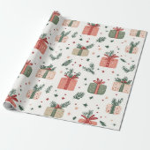 Red and Green Presents Pine Sprigs Christmas Gift  Cadeaupapier (Uitgerold)