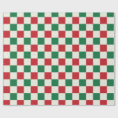 Red and Green Retro Holiday Check Pattern Cadeaupapier (Vlak)