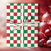Red and Green Retro Holiday Check Pattern Cadeaupapier