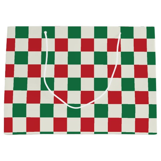 Red and Green Retro Holiday Check Pattern Groot Cadeauzakje (Voorkant)