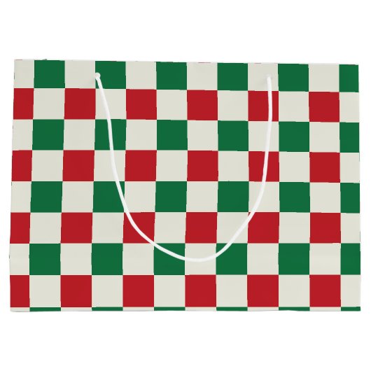 Red and Green Retro Holiday Check Pattern Groot Cadeauzakje (Achterkant)