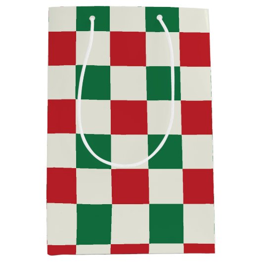 Red and Green Retro Holiday Check Pattern Medium Cadeauzakje (Voorkant)