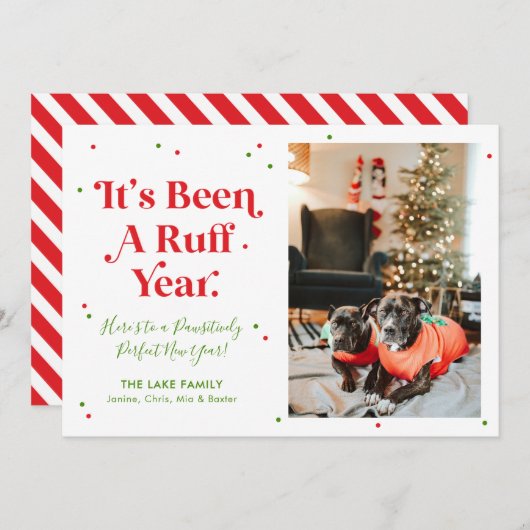 Red and Green Ruff Year Dog Photo met kerstkaart (Voorkant / Achterkant)