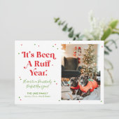 Red and Green Ruff Year Dog Photo met kerstkaart (Staand voorkant)