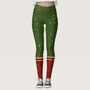 Red and Green Sparkly Faux Sport Sock Kerstmis Leggings