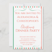 Red and Green Stripe Christmas Dinner Party Kaart (Voorkant)