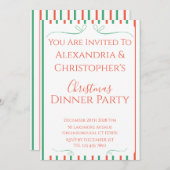 Red and Green Stripe Christmas Dinner Party Kaart (Voorkant / Achterkant)