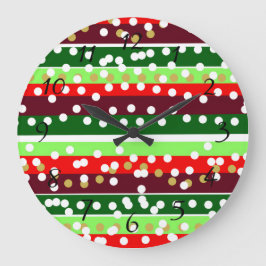 Red and Green Stripes Polka Dots Christmas  Grote Klok