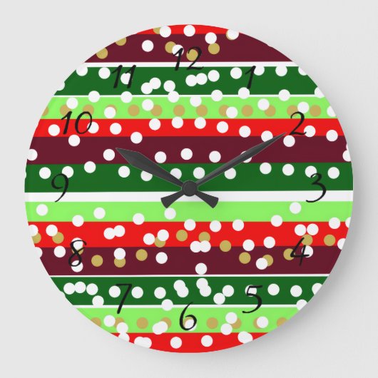 Red and Green Stripes Polka Dots Christmas  Grote Klok (Voorkant)