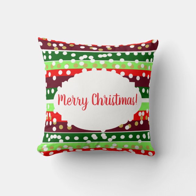 Red and Green Stripes Polka Dots Christmas  Kussen (Voorkant)
