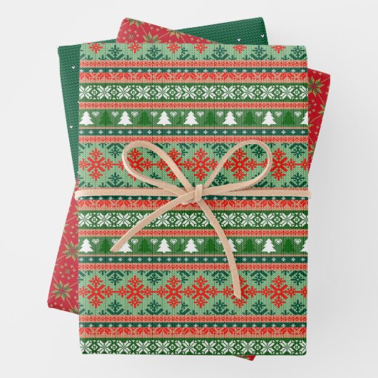 Red and Green Sweater Knit Pattern Inpakpapier Vel (In situ)