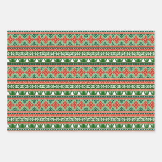 Red and Green Sweater Knit Pattern Inpakpapier Vel (Voorkant)