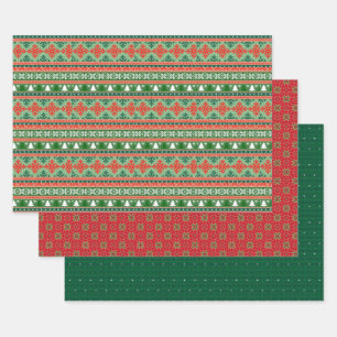 Red and Green Sweater Knit Pattern Inpakpapier Vel