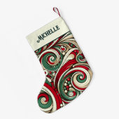 Red and Green Swirls Personalized Kleine Kerstsok (Achterkant (Hangend))