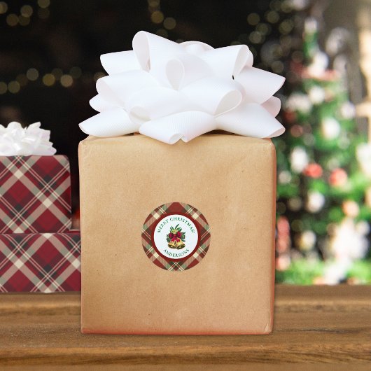 Red and Green Tartan Christmas Personalized Ronde Sticker