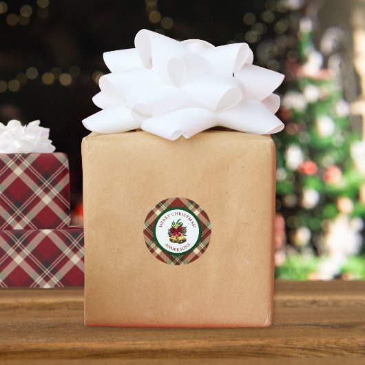 Red and Green Tartan Christmas Personalized Ronde Sticker