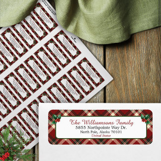 Red and Green Tartan Christmas Return Address  Etiket