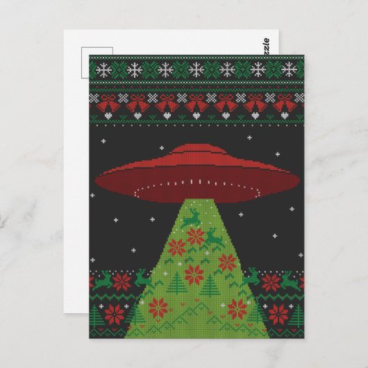 Red and Green UFO Tractor Beam Ugly Kerstmis Briefkaart (Voorkant / Achterkant)