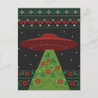Red and Green UFO Tractor Beam Ugly Kerstmis Briefkaart
