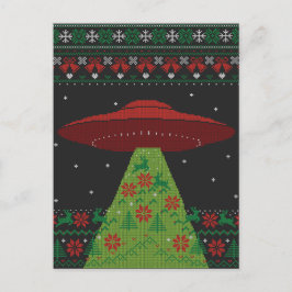 Red and Green UFO Tractor Beam Ugly Kerstmis Briefkaart