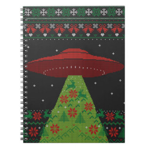 Red and Green UFO Tractor Beam Ugly Kerstmis Notitieboek