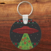 Red and Green UFO Tractor Beam Ugly Kerstmis Sleutelhanger (Voorkant)