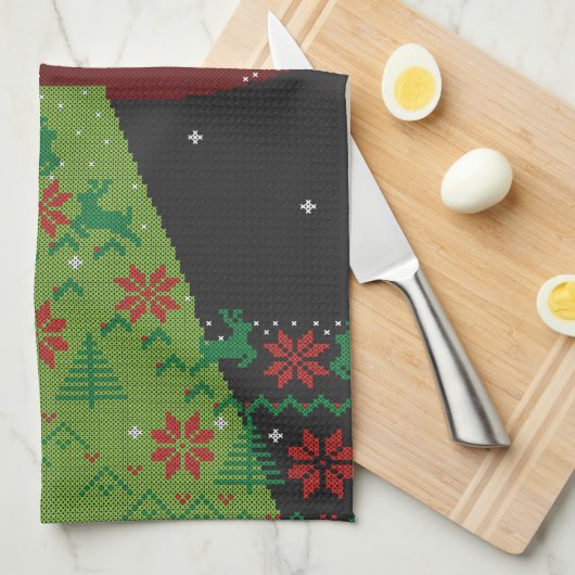 Red and Green UFO Tractor Beam Ugly Kerstmis Theedoek (Quarter Fold)