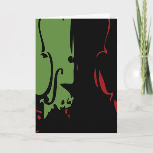 Red and Green Violin Holiday Card Feestdagen Kaart