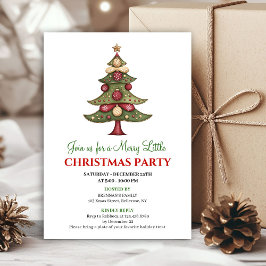 Red and green whimsical Christmas tree invitation Kaart