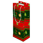 Red and Green Winte Gift Bag Wijn Cadeautas (Achterkant Gekanteld)