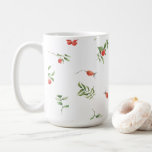 Red And Green Winter Berries & Leaves Illustration Koffiemok<br><div class="desc">Mug (443 ml) - Berries</div>