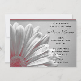 Red and Grey Floral Highlights Engagement Party Kaart