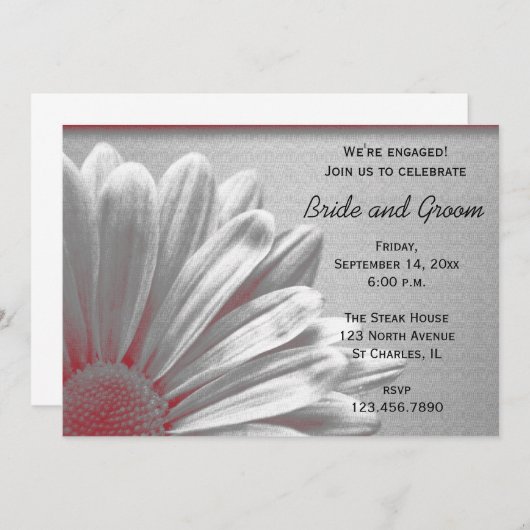 Red and Grey Floral Highlights Engagement Party Kaart (Voorkant / Achterkant)