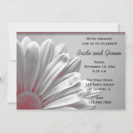 Red and Grey Floral Highlights Engagement Party Kaart