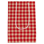 Red and Kraft Country Gingham Christmas  Medium Cadeauzakje (Achterkant)