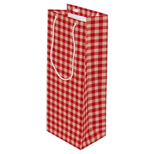 Red and Kraft Country Gingham Christmas  Wijn Cadeautas (Voorkant Gekanteld)