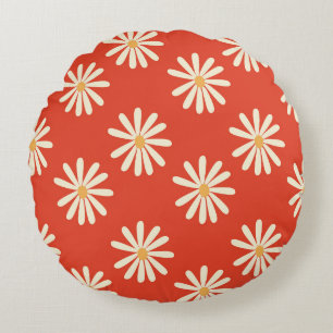 red and mustard 1970's groovy vintage retro floral rond kussen