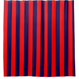 Red and Navy Blue Nautical Stripes  Douchegordijn