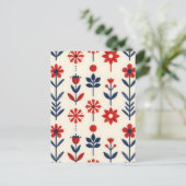 Red and Navy Folk Floral Pattern Briefkaart (Staand voorkant)