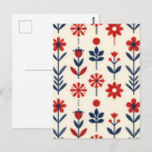 Red and Navy Folk Floral Pattern Briefkaart (Voorkant / Achterkant)