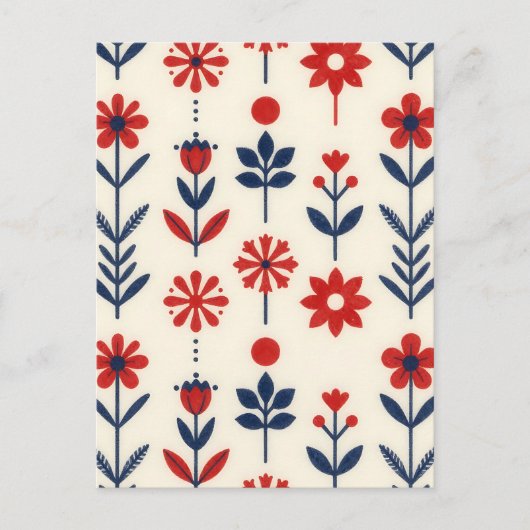 Red and Navy Folk Floral Pattern Briefkaart (Voorkant)