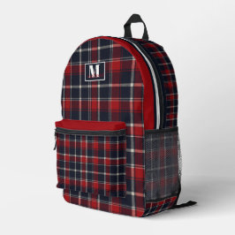 Red and navy tartan plaid Mississippi Bedrukte Rugzak